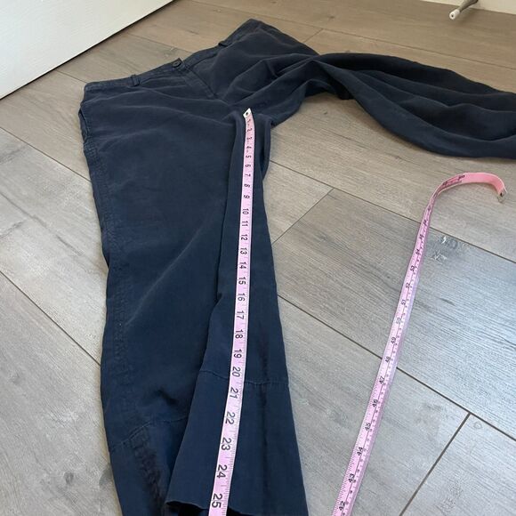 Theory Fluid Pant Soft Crunch linen blend navy pants elastic waist size 10 women - Picture 7 of 9